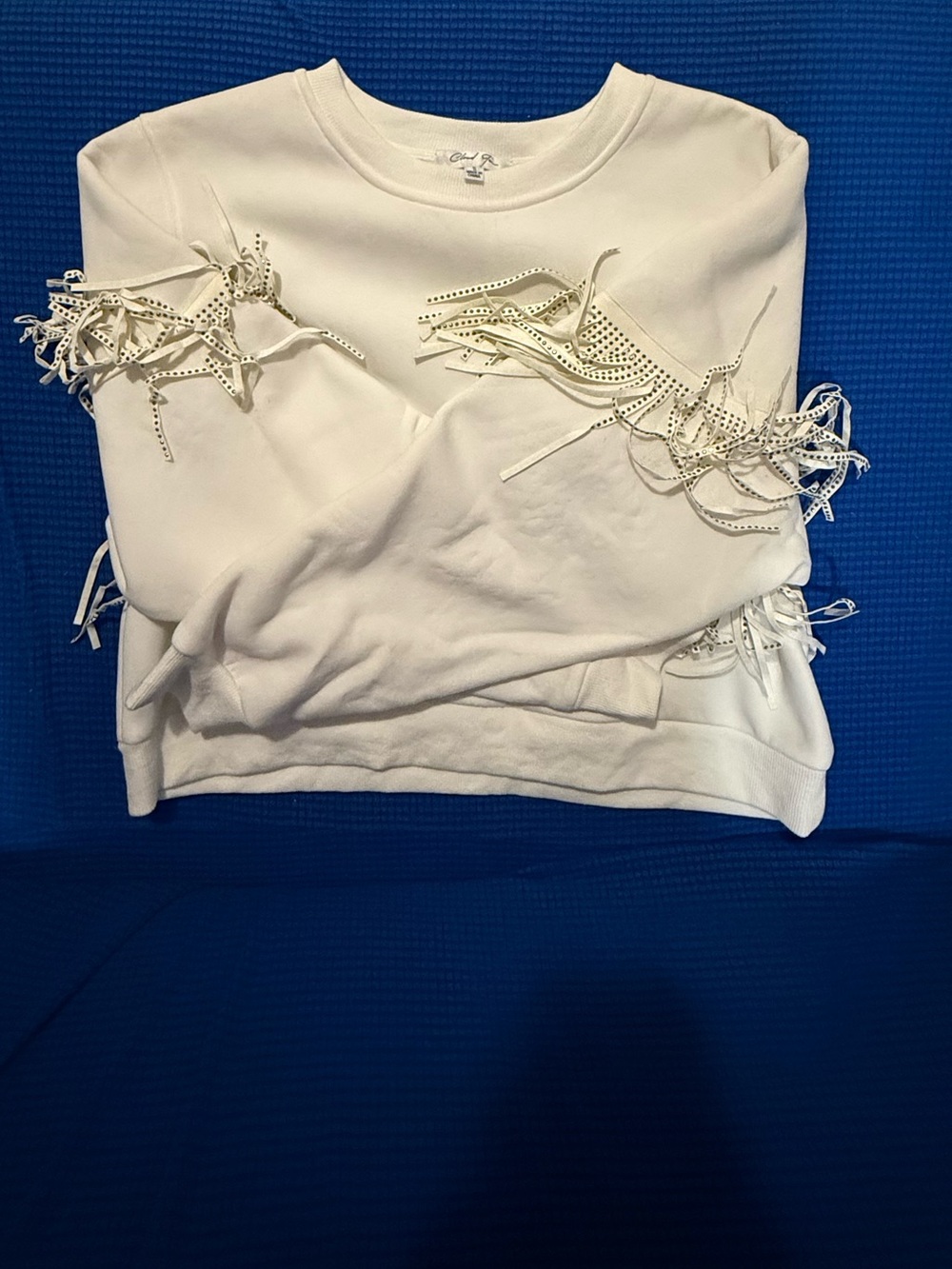 White Fringe Sleeve Sweatshirt